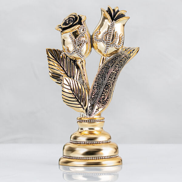 Gül ve Lale Lafız Figürü – Allah & Muhammed (Altın Koleksiyon)