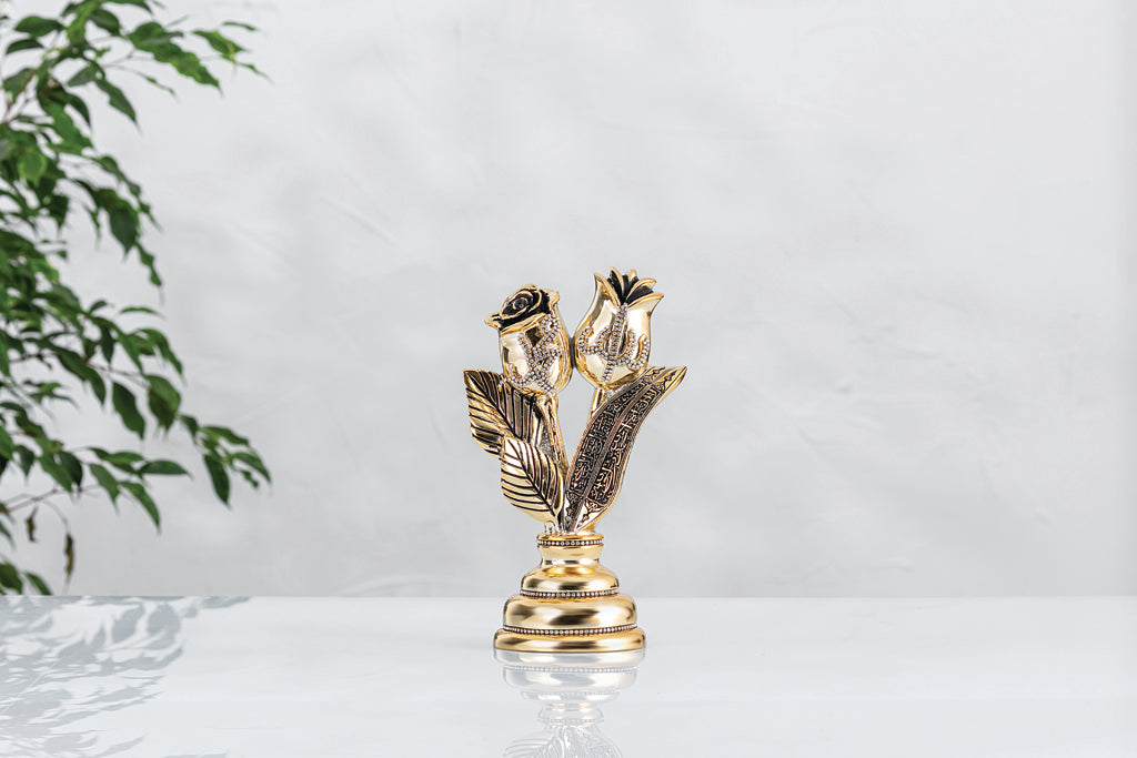 Gül ve Lale Lafız Figürü – Allah & Muhammed (Altın Koleksiyon)