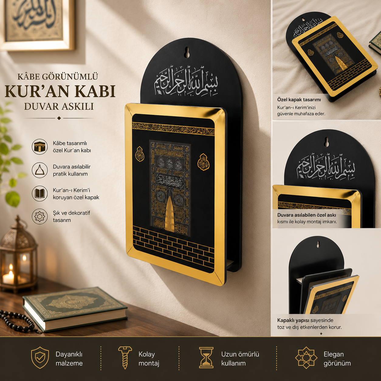 Kâbe Görünümlü Duvar Askılı Kur'an Kabı