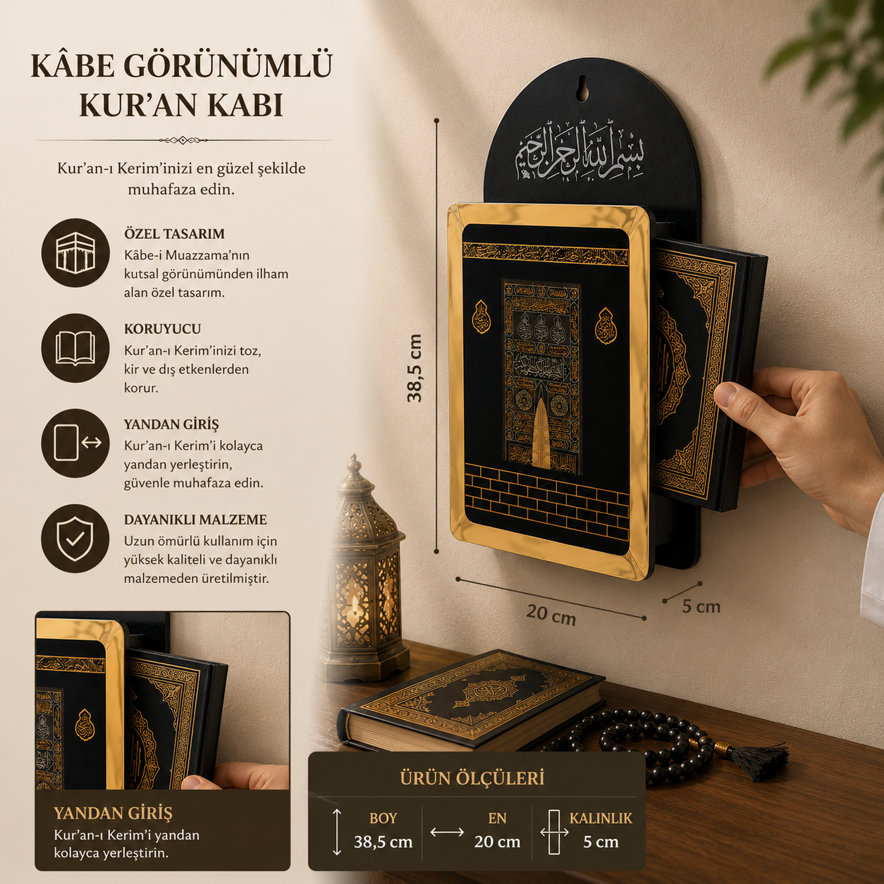 Kâbe Görünümlü Duvar Askılı Kur'an Kabı